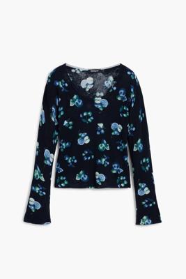 Perkins-kraag trui met fruitprint - BLACK - XL