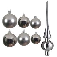 Groot pakket glazen kerstballen 50x zilver glans/mat 4-6-8 cm met piek glans - thumbnail