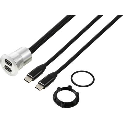 TRU COMPONENTS TC-13376316 USB-C (3.1) 2 x bus/stekker 1 m kabel zilver 1 stuk(s)