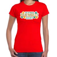 Hawaii shirt zomer t-shirt rood met groene letters voor dames - thumbnail