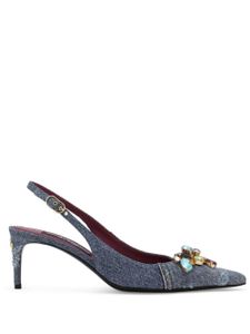 Dolce & Gabbana crystal-embellished denim slingback pumps - Bleu