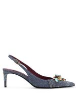 Dolce & Gabbana crystal-embellished denim slingback pumps - Bleu - thumbnail