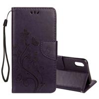 Reliëf Butterfly patroon horizontale Flip lederen draagtas met kaartsleuf & houder & portemonnee & Lanyard voor iPhone XS Max (donker paars)