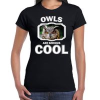T-shirt owls are serious cool zwart dames - uilen/ uil shirt - thumbnail