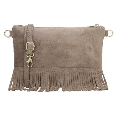 Charm London Suède Schoudertasje met Franjes Elisa Taupe