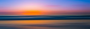 Karo-art Schilderij - Spiegelgladde zee bij zonsondergang, panorama, 2 maten