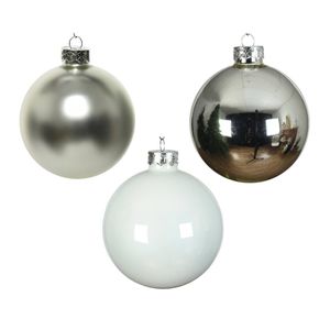 49x stuks glazen kerstballen wit en zilver 6 cm glans en mat - Kerstbal