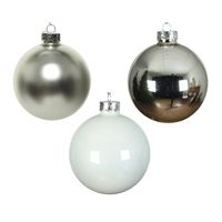 49x stuks glazen kerstballen wit en zilver 6 cm glans en mat - Kerstbal - thumbnail