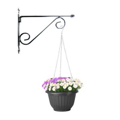 Hangpot + Muurhaak Pisa - antraciet - D20 cm - kunststof - metaal - tuinaccessoires