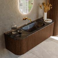 Badmeubel Mondiaz Kurve-Dlux | 140 cm | Meubelkleur Walnut | Wastafelkleur Lava | Solid surface | Midden spoelbak | Zonder kraangat(en) Badmeubel Mondiaz Kurve-Dlux | 140 cm | Meubelkleur Walnut | Wastafelkleur Lava | Solid surface | Midden spoelbak | Zonder kraangat(en)