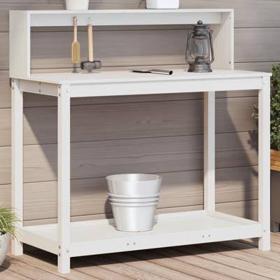 VidaXL Oppottafel met schappen 108x50x109,5 cm massief grenenhout wit