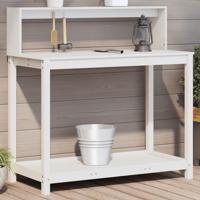 VidaXL Oppottafel met schappen 108x50x109,5 cm massief grenenhout wit