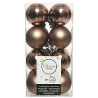 16x stuks kunststof kerstballen walnoot bruin 4 cm glans/mat - Kerstbal