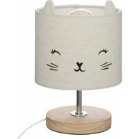 Atmosphera Nachtlampje kat - voor kinderen - grijs - linnen - D15 x 21 cm - Tafellamp/bureaulamp   -