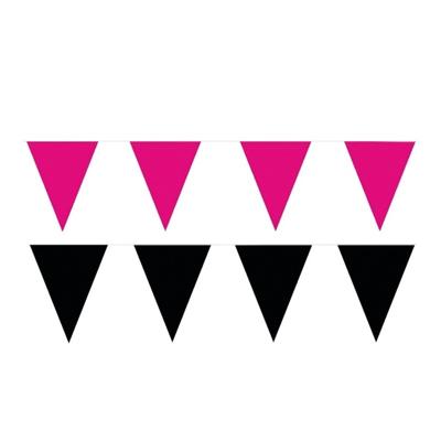 Feest versiering punt vlaggetjes pakket - 120 meter - roze en zwart - slingers / vlaggenlijnen