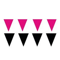 Feest versiering punt vlaggetjes pakket - 120 meter - roze en zwart - slingers / vlaggenlijnen