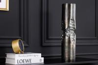 Moderne vaas PRECIOUS 40cm zwart zilver metaal gehamerd design - 44891