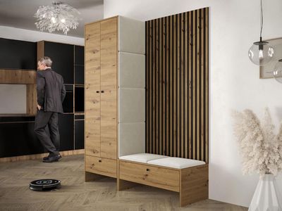 Vestiaire BULMA 4 deuren artisan eik met ivoren kussens