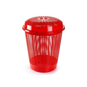 Plasticforte Wasmand met deksel - 50 liter - rood - rond - D45 x H57 cm