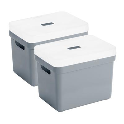 Sunware Opbergbox met transparante deksel - 2x stuks - blauw/grijs - 18L - kunststof - 35x25x24cm