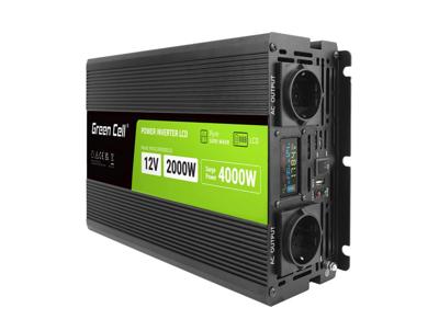 Green Cell Przetwornica napicia PowerInverter LCD 12 V 2000W/40000W Przetwornica samochodowa z wywietlaczem - czysty sinus netvoeding & inverter Auto Zwart Green Cell Przetwornica napicia PowerInverter LCD 12 V 2000W/40000W Przetwornica samochodowa z wywietlaczem - czysty sinus netvoeding & inverter Auto Zwart