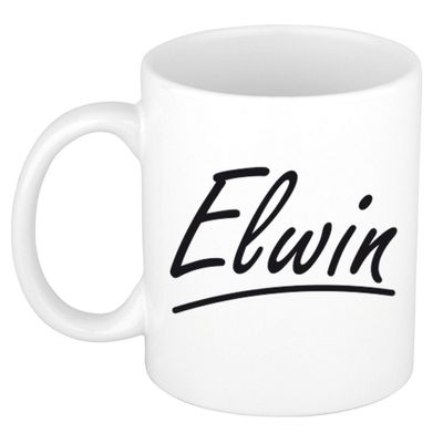 Naam cadeau mok / beker Elwin met sierlijke letters 300 ml