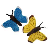 Pluche knuffeldier Vlinders - 2x stuks - 21 cm - insecten knuffels - op te hangen aan lus