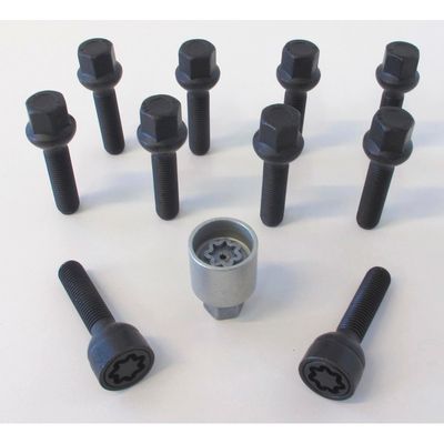 H&R Wielboutenset bolkonisch R13 M14x1.50 - Lengte 38mm - Zwart - 10 stuks (bv. VAG) - incl. wielslo HRB1453803SET