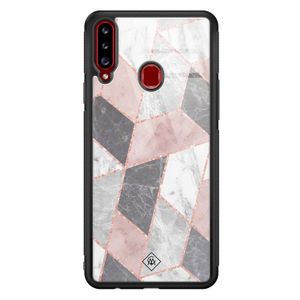 Samsung Galaxy A20s glazen hardcase - Stone grid