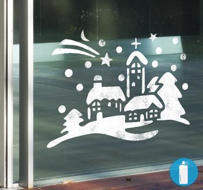 Klein kerst dorp sneeuwspray sticker
