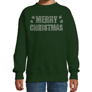 Glitter foute kersttrui groen Merry Christmas glitter steentjes voor kinderen - Glitter kerst outfit