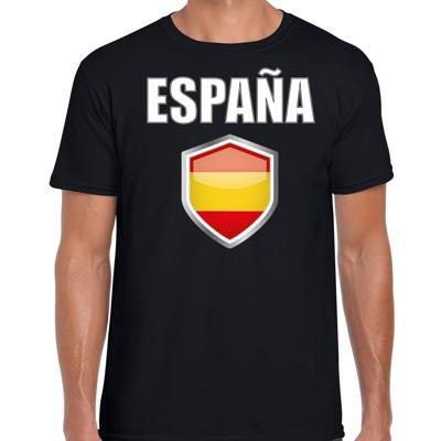 Spanje vlag thema landen t-shirt - zwart - voor heren - Supporters kleding - korte mouwen