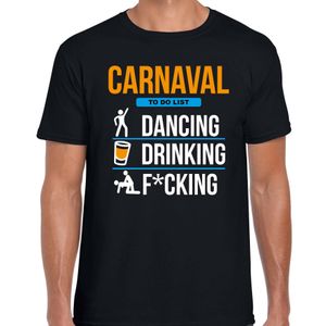 Carnaval t-shirt to do list zwart heren - Foute Carnaval outfit