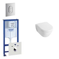 Villeroy & Boch Subway Compact Toiletset - inbouwreservoir - diepspoel wandcloset - bedieningsplaat verticaal - chroom 0729205/0729240/1024232/1025456/