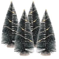 Kerstdorp onderdelen 4x kerstboom 15 cm met LED verlichting - thumbnail