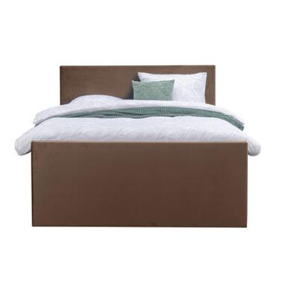 Boxspring met voetbord Liv egaal - bruin - 140x200 cm - slanke poot - Leen Bakker