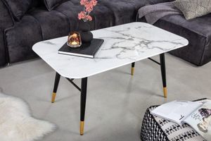 Design salontafel PARIS 110cm wit kristalglas met marmer decor - 41883