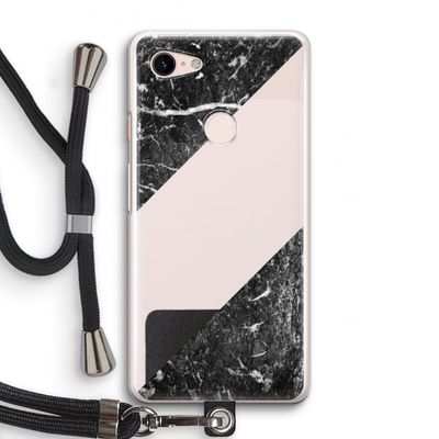 Zwart marmer: Pixel 3 Transparant Hoesje met koord