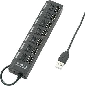 Renkforce USB 2.0-hub 7 poorten Individueel schakelbaar, Met status-LEDs Zwart