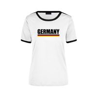 Germany supporter wit / zwart ringer t-shirt Duitsland met vlag voor dames