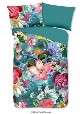 Good Morning Dekbedovertrek "bloemen" - Petrol - (140x200 cm) - Katoen