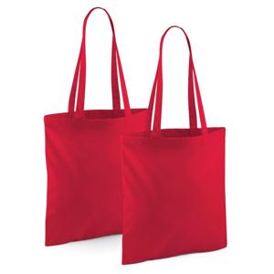 Draagtasje met hengsels - 2x - rood - 42 x 38 cm - katoen - 10 liter - boodschappen - gymtas