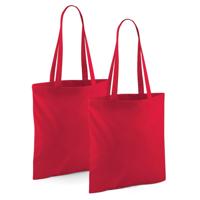 Draagtasje met hengsels - 2x - rood - 42 x 38 cm - katoen - 10 liter - boodschappen - gymtas - thumbnail