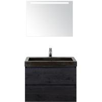 Maxx XL Badmeubelset 80 cm - Black Oak - Wastafel Lucca 1 Kraangat met LED Spiegel