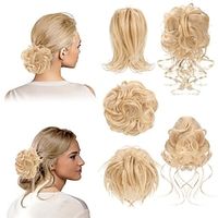 5 stks rommelig haar broodje vrouwen haarstukje rommelig krullend haar broodje warrig opgestoken elastische rubberen band verlengt paardenstaart voor vrouwen meisjes Lightinthebox