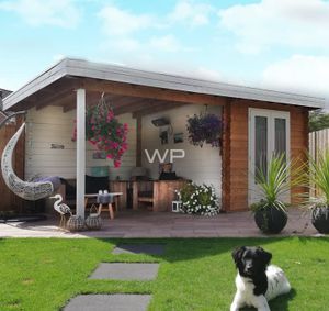 Woodpro Kaapstad Tuinhuis 550x300 cm 28 mm vuren blank- Plat dak- Onbehandeld vurenhout- Woodpro