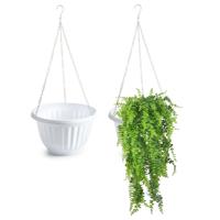 Plasticforte Plantenpot - 2x - hangend - kunststof - wit - D25 x H15 cm - bloempot aan ketting Plasticforte Plantenpot - 2x - hangend - kunststof - wit - D25 x H15 cm - bloempot aan ketting