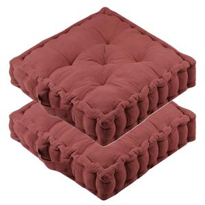 Stof Textile Vloerkussen Maxime - 2x - terracotta - katoen - 45 x 45 x 10 cm - vierkant - Extra dik