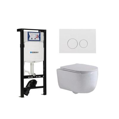 QeramiQ Dely Swirl Toiletset - 36.3x51.7cm - Geberit UP320 plieger inbouwreservoir - slim zitting - glans witte bedieningsplaat - ronde knoppen - wit mat SW1381697/SW706186/SW1000766/SW1026257