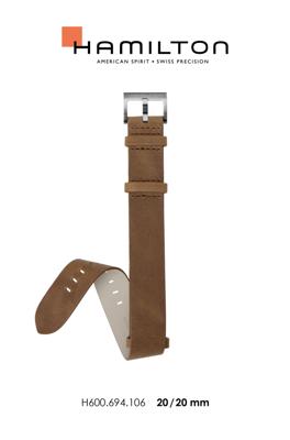 Horlogeband Hamilton H600.694.106.H690694106 Onderliggend Leder Bruin 20mm